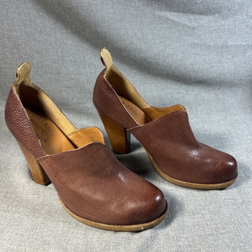 Kork-Ease Womens 9 Brown Leather V Cut Shooties Block Heel Ankle Booties